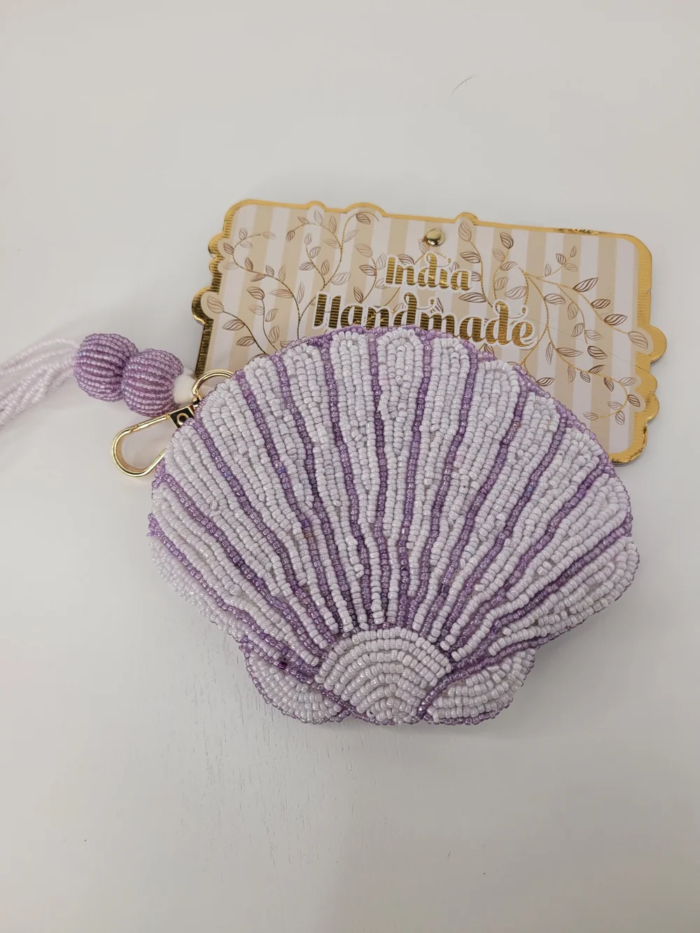 👉✨️ Made In India Handmade Lavender Beaded Shell Coin Purse